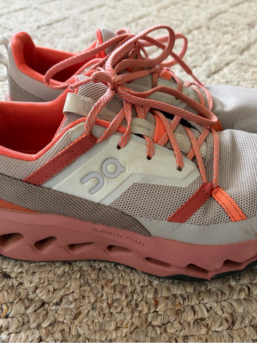 On Running Women's Trail Sneakers in Coral and Beige